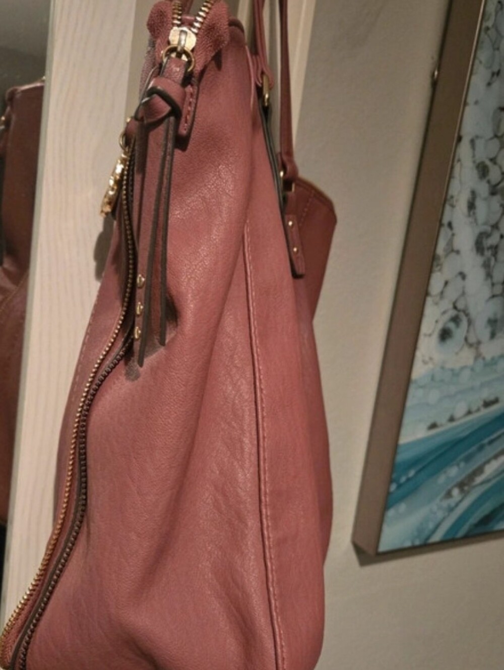 Like New-No Tags Jessica Simpson Leather Tote in Dusty Rose with Gold Accents - Picture 4 of 8